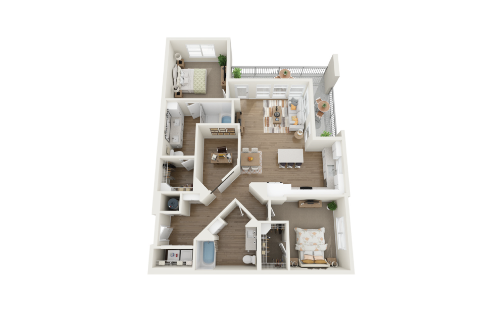 Escape 2 Bedroom And 2 Bathroom 3D Floor Plan At Legacy Universal Apartments In Orlando, FL