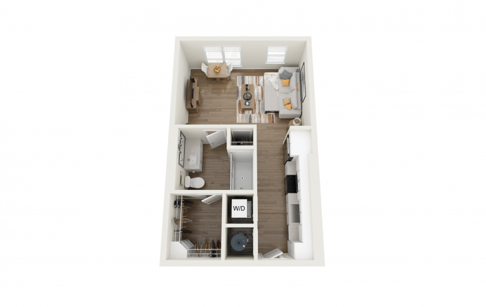 Essence Studio And 1 Bathroom 3D Floor Plan At Legacy Universal Apartments In Orlando, FL
