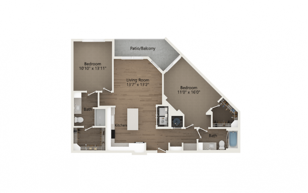 Lull 2 Bedroom And 2 Bathroom 2D Floor Plan At Legacy Universal Apartments In Orlando, FL