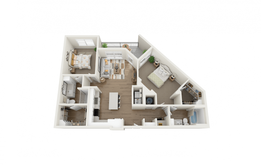 Lull 2 Bedroom And 2 Bathroom 3D Floor Plan At Legacy Universal Apartments In Orlando, FL