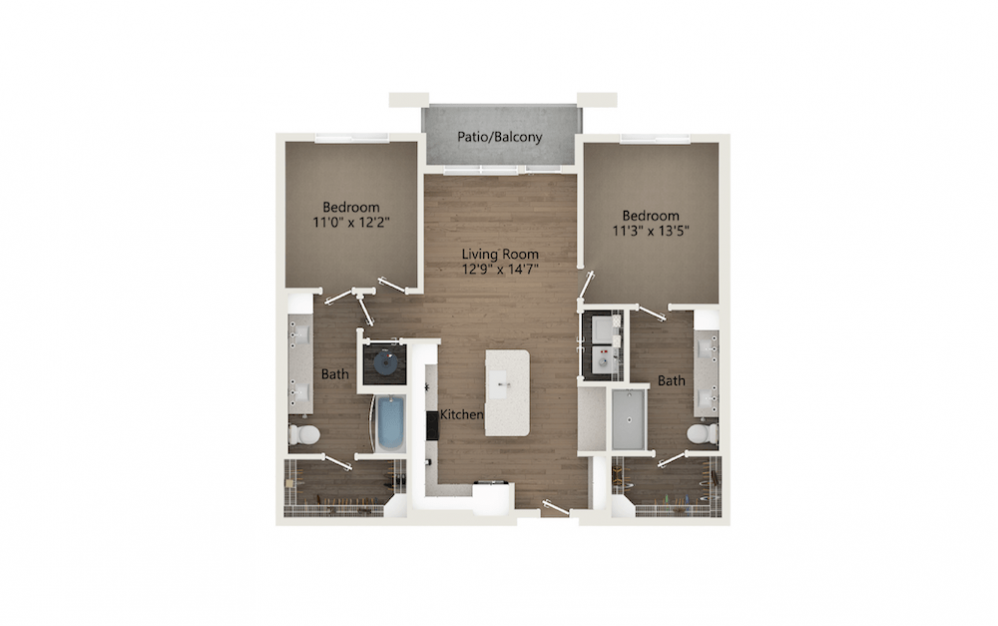 Soothe 2 Bedroom And 2 Bathroom 2D Floor Plan At Legacy Universal Apartments In Orlando, FL